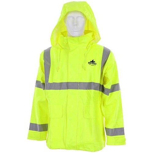 MCR Safety BJ238JHL Big Jake 2 Rainwear, Men's, Large, Fluorescent Lime, PVC, Resists: Flame, ANSI 107- 2020, ASTM F1891, ASTM 2733, ANSI Class 3 Specifications Met, Yes High-Visibility, Adjustable and Attached Drawstring Hood Style